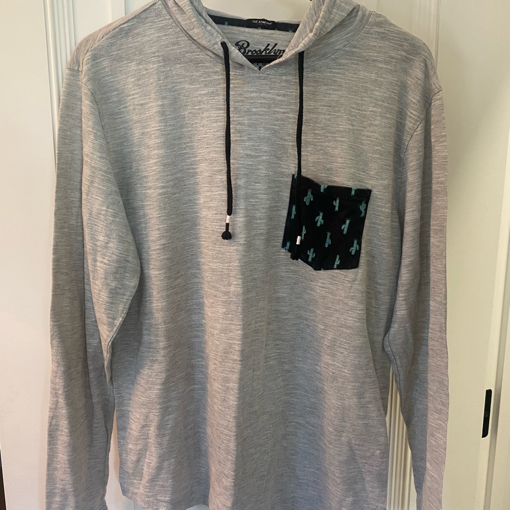 Grey Brooklyn clothing company long sleeve t with hood